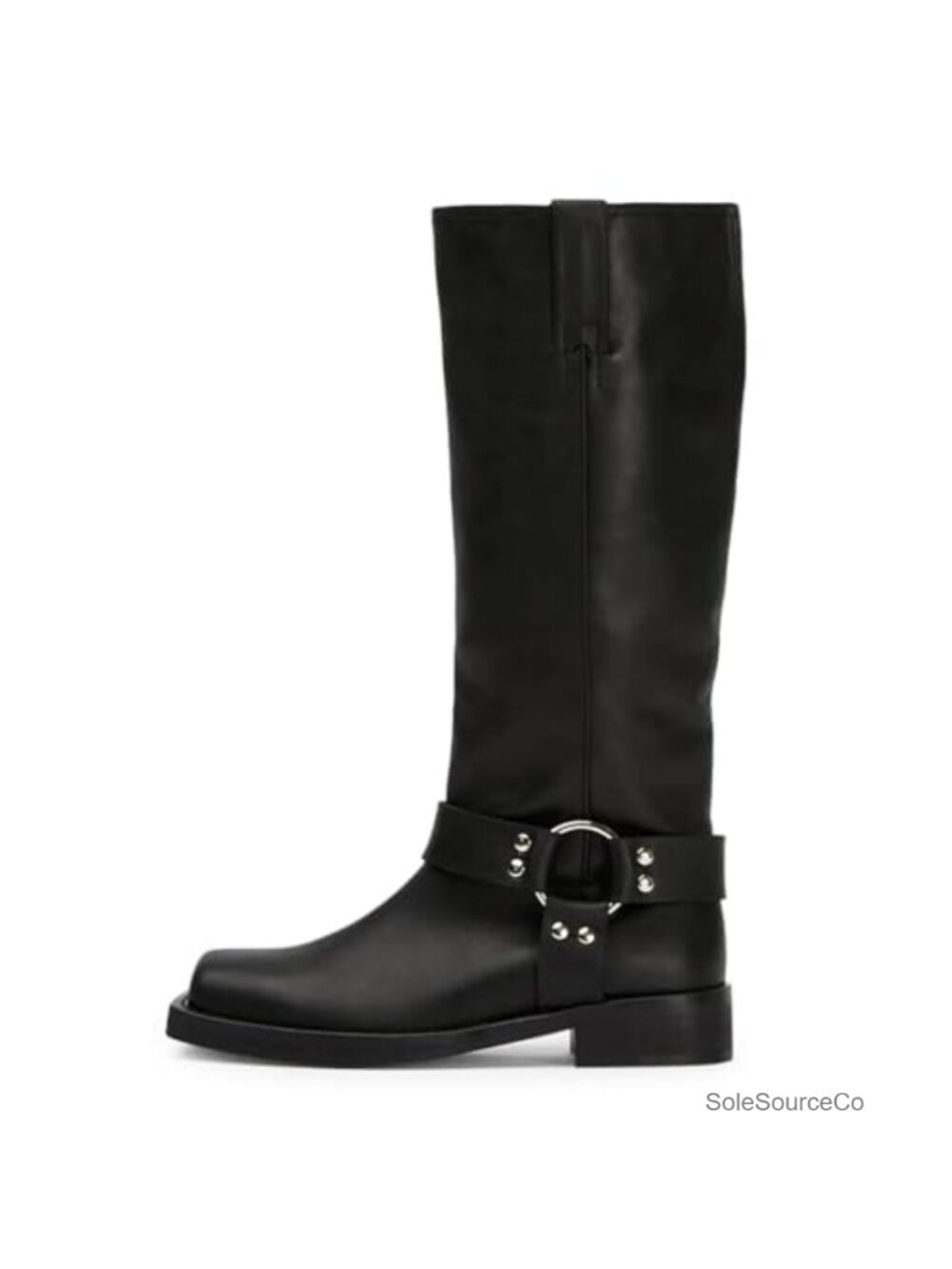 Women's Knee High Riding Boots Studded Biker Tall Motorcycle Chunky Heel Wide